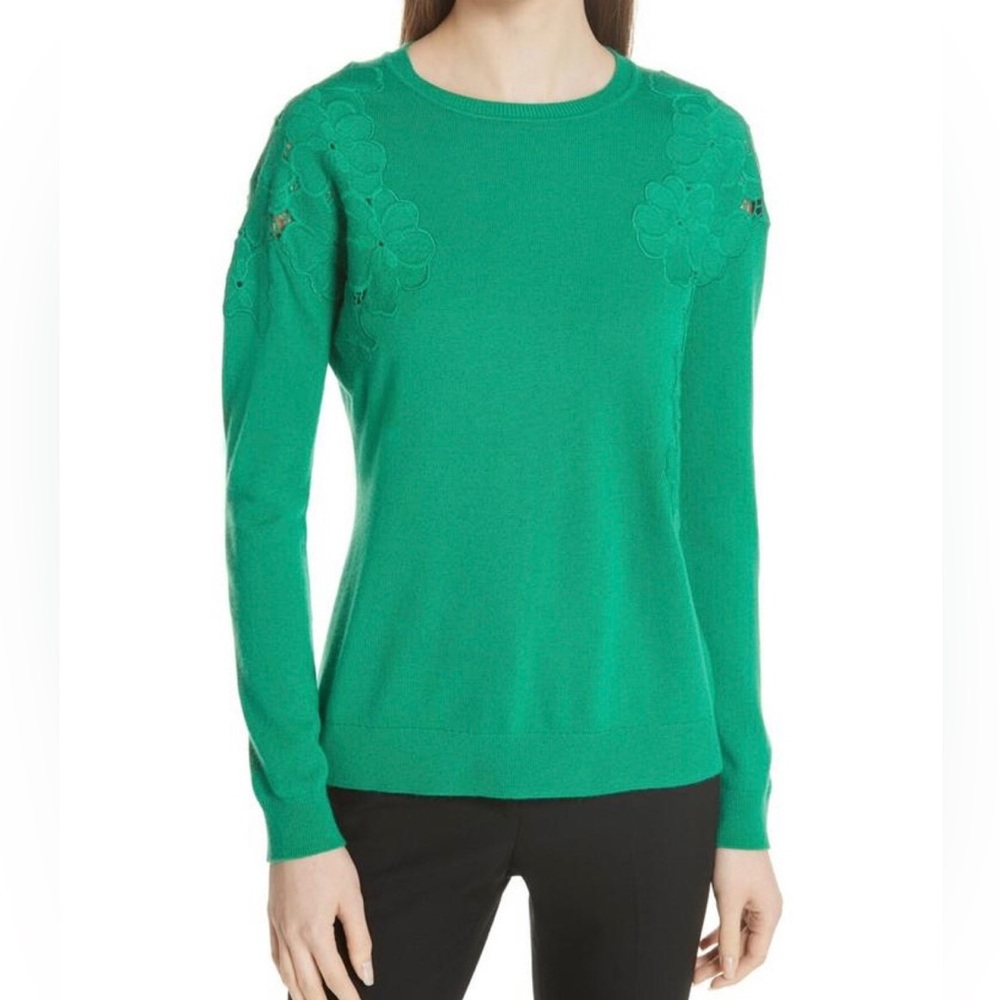 Ted Baker Yizelda Lace Shoulder Green Sweater
